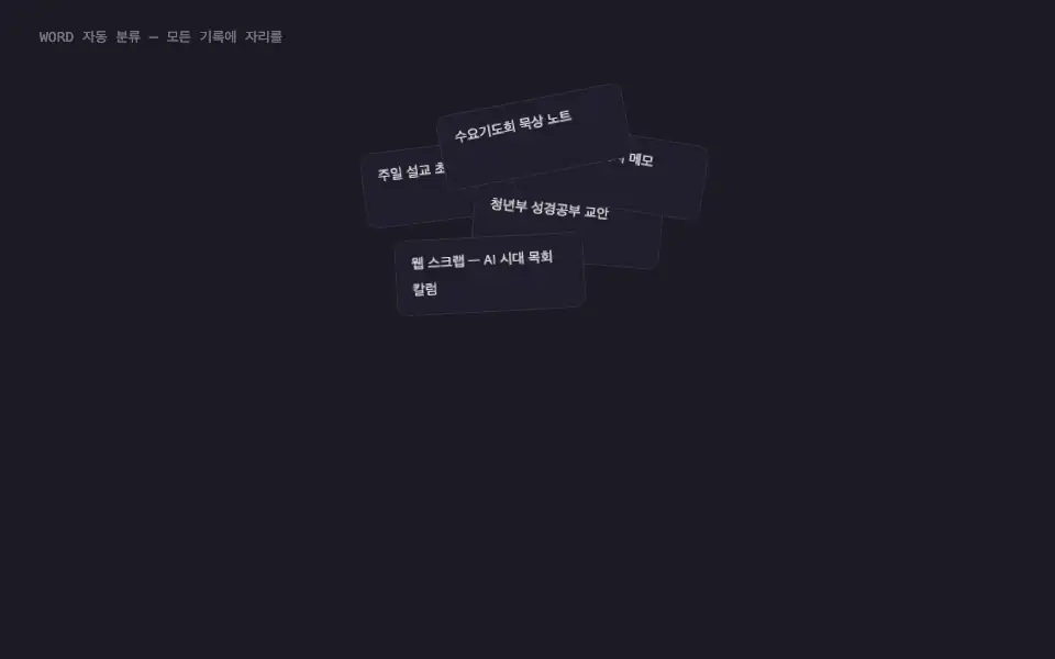 노트 본문을 AI가 분석해 World·Outcome·Route·Doctrine 속성값이 차례로 채워지는 과정